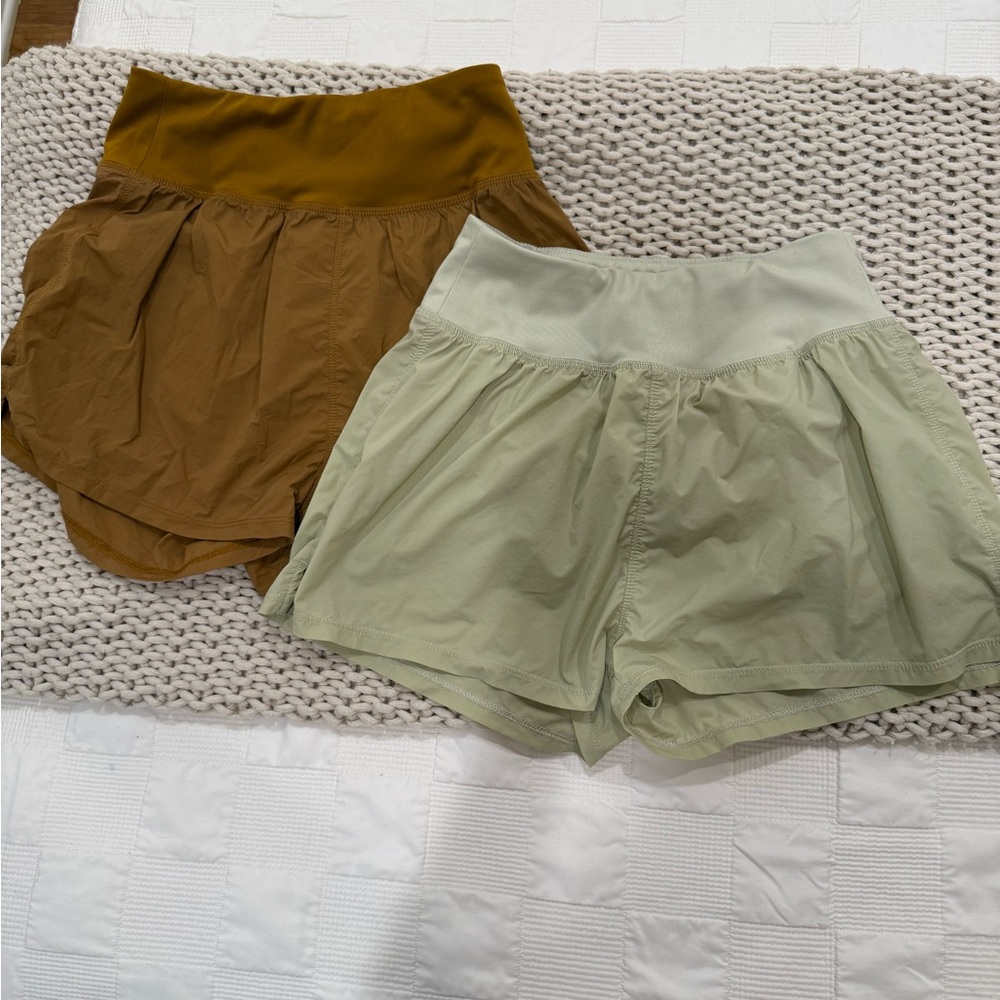 Madewell MWL Athletic Shorts in Brown and Light Green